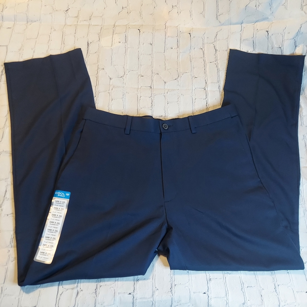 Size 34W x 32L Haggar Men's Slacks Shirt Gripper Navy Blue